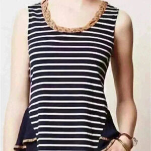Anthropologie Postmark Postage Stamp Blue Striped Chiffon Tank Top Size Medium